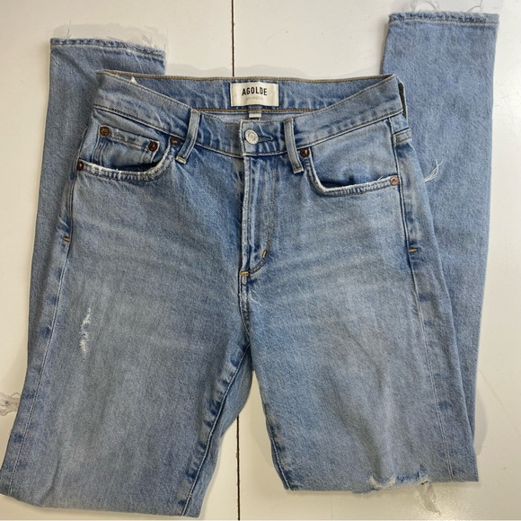 Agolde Sophie Distressed Raw Hem Organic Cotton Lyocell Blend Mid Rise? 24 - Picture 4 of 16